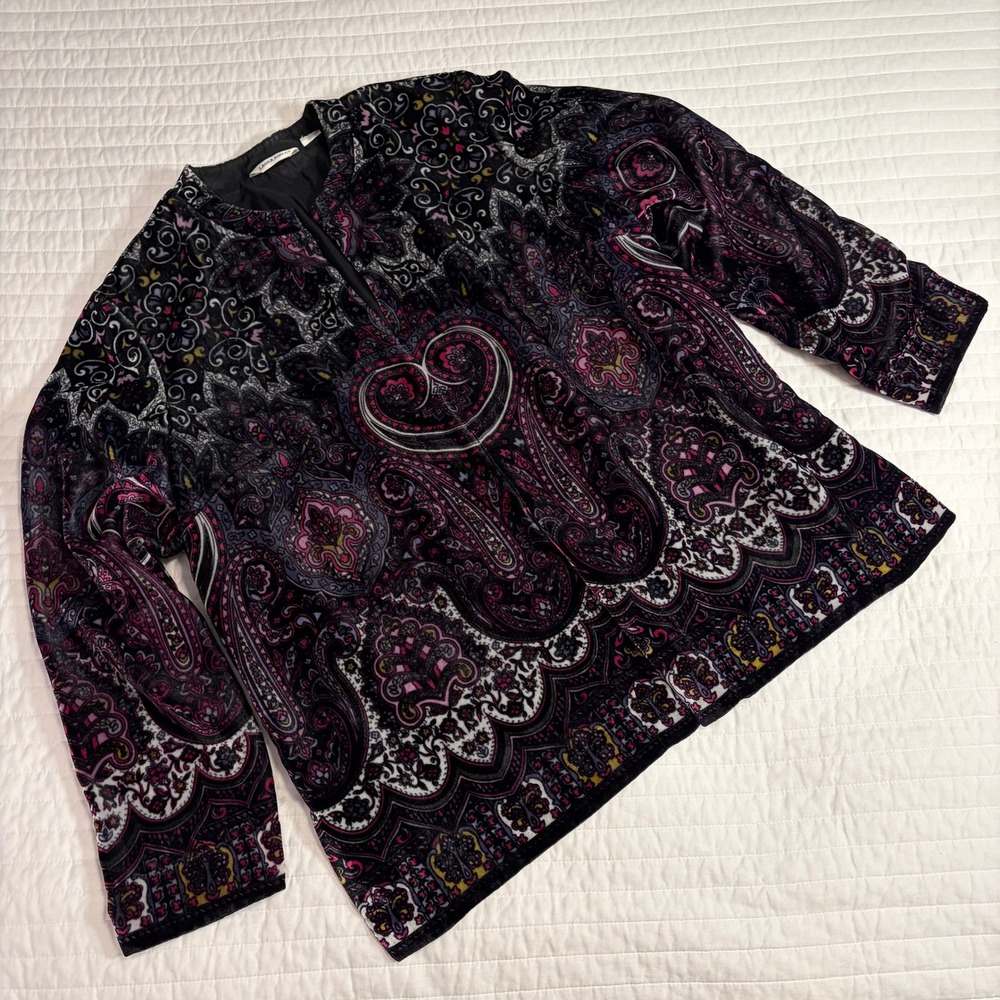 Laura Ashley Velvet Paisley Medallion Lined Boho Jacket Womens XL